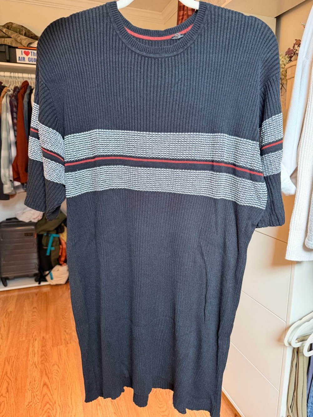 Vintage Short-Sleeve Knit Shirt with Stripe